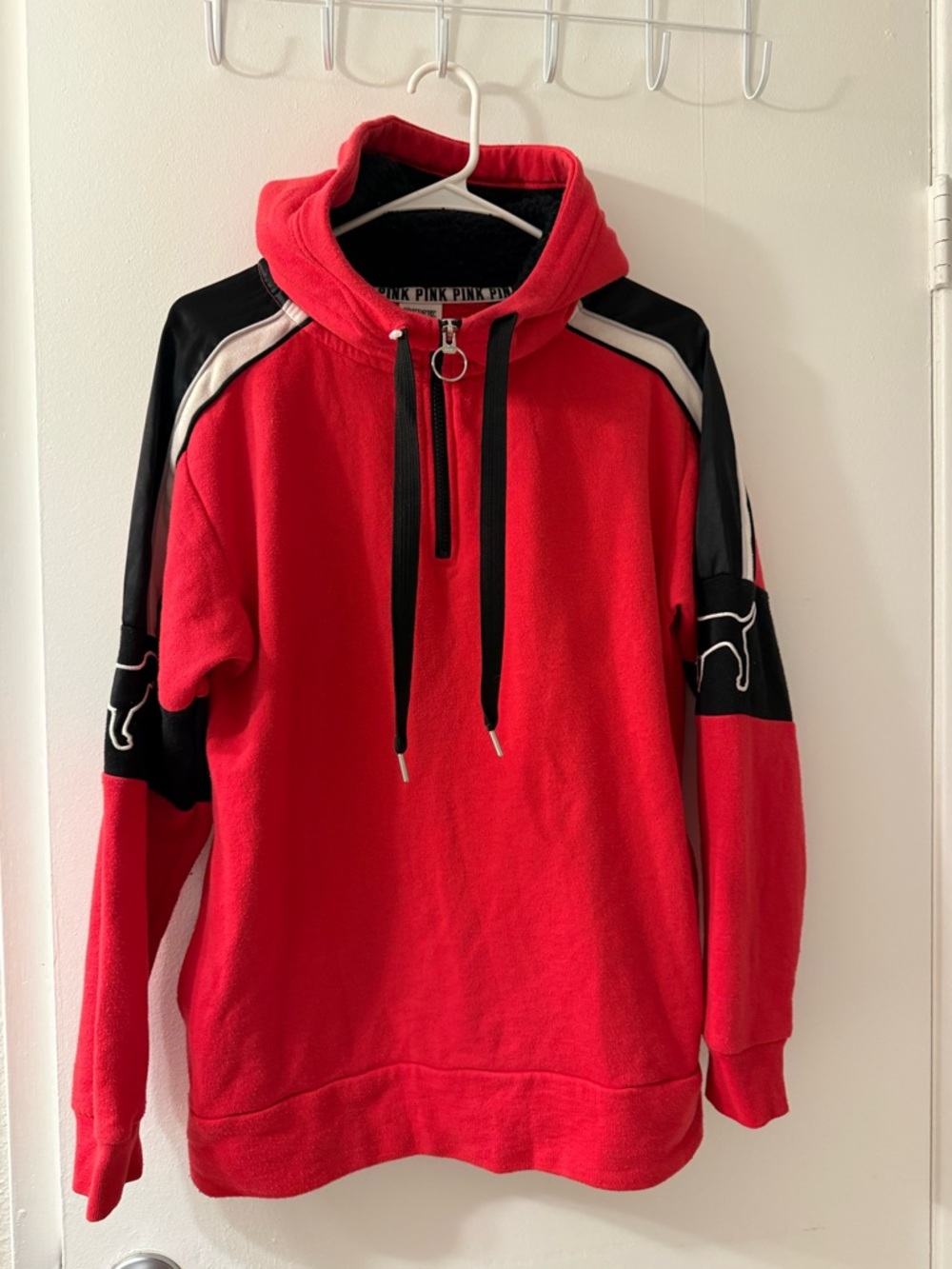 PINK Victoria's Secret Red and Black Half-Zip Hoodie
